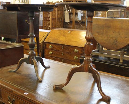 19C mahogany tilt-top low table and a similar table (2)